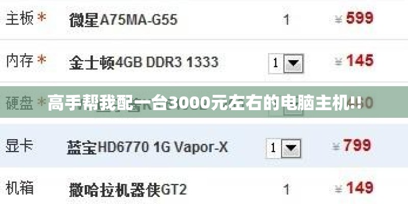 高手帮我配一台3000元左右的电脑主机!!